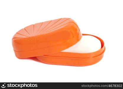 Soap in soap dish isolated on white background