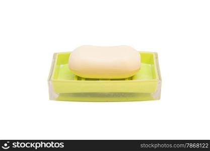 Soap on a soap dish on white background