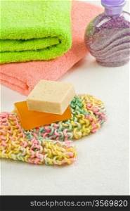 soap on bast and towels with salt
