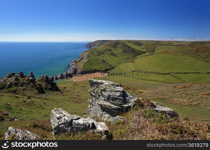 Soar mill cove beach and cliffs south Devon England UK