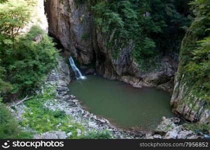 Soca river waterfall in National Park of Triglavski Slovenia