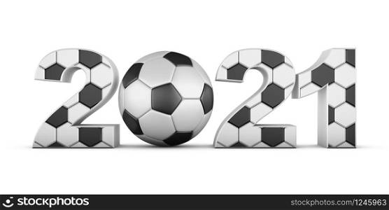 soccer ball and volumetric inscription 2021. 3d render.