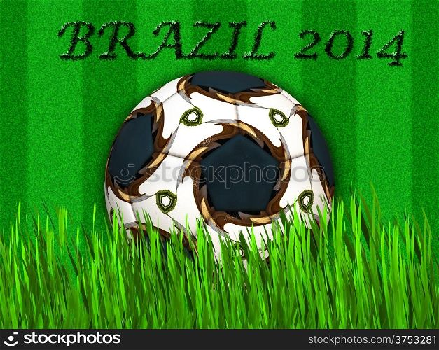 Soccer ball at green field - Brazil world cup 2014