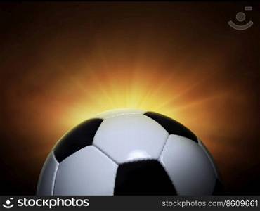 soccer ball ball. on black background with smoke, yellow orange red white colored back lights