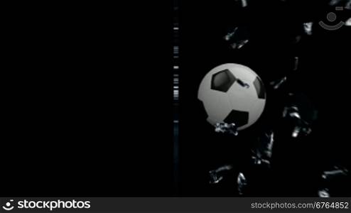 Soccer Ball breaking glass, side view, Alpha Channel