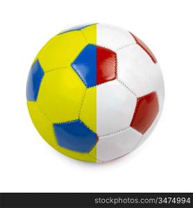 Soccer ball colored by flag of Poland and Ukraine on white