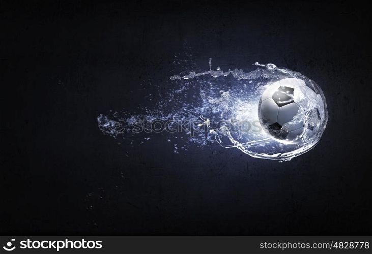 Soccer ball. Conceptual image of soccer ball in water splashes