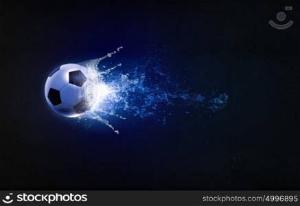 Soccer ball. Conceptual image of soccer ball in water splashes