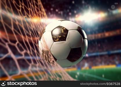 Soccer ball flew into net of the goal. Generative AI