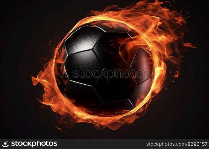 soccer ball in orange flame, football sport concept generative ai.