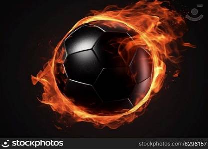soccer ball in orange flame, football sport concept generative ai.