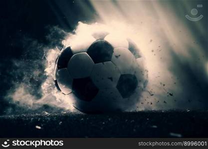 Soccer ball in the stadium.  Image created with Generative AI technology
