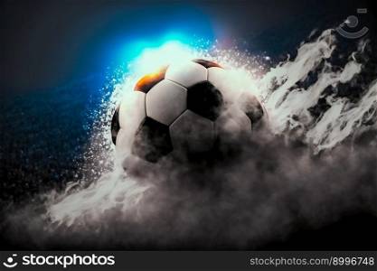 Soccer ball in the stadium.  Image created with Generative AI technology 