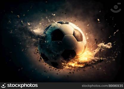 Soccer ball in the stadium.  Image created with Generative AI technology
