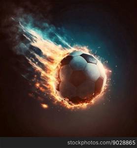 Soccer ball meteor. Generative AI. High quality illustration. Soccer ball meteor. Generative AI