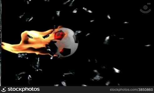 Soccer Ball on fire breaking glass