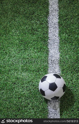 Soccer field with soccer ball and line