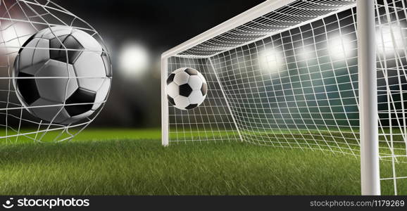 soccer football stadium and ball and soccer goal 3d-illustration