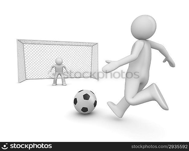 Soccer forward in penalty area (3d isolated on white background sports characters series)