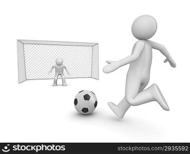 Soccer forward in penalty area (3d isolated on white background sports characters series)