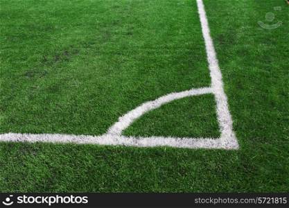 Soccer green field artificial grass with white lines