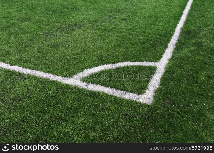 Soccer green field artificial grass with white lines