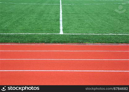 Soccer green field artificial grass with white lines