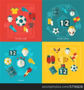 Soccer icons flat set with football game match training victory isolated vector illustration.