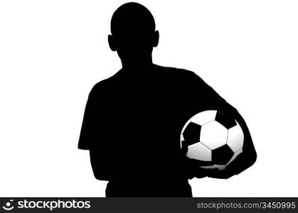 Soccer player silhouette with ball isolated on white