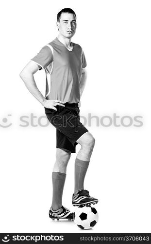 soccer player with ball full length isolated on white