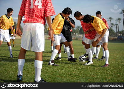 Soccer Players Competing for the Ball