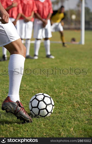 Soccer Players Preparing for a Penalty Kick