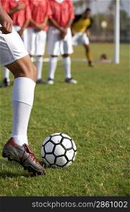 Soccer Players Preparing for a Penalty Kick