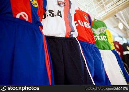 Soccer uniforms displayed in store