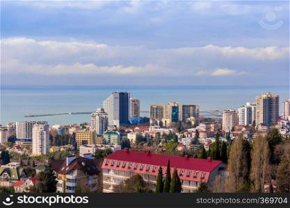 Sochi, Russia - 30 January, 2016 - Top view of the  city of Sochi with  modern houses and the sea