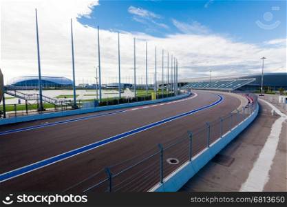 Sochi, Russia - January 16, 2016: Training races of the high speed car on the autodrom in Olympic park Sochi