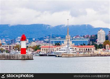 Sochi, Russia, SEPTEMBER 21, 2016: sea port and boats and yachts at the pier in Sochi,Russia