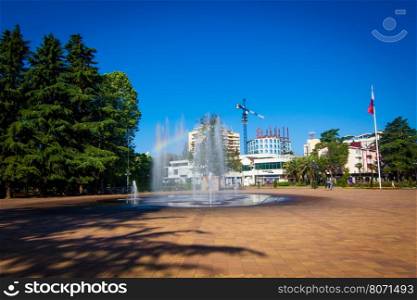 Sochi, Russia - water fountain. View from street Navaginskaya