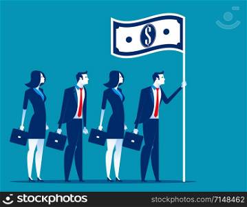 Social capitalism. Business leader holding flag. Concept business vector illustration.