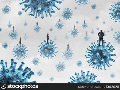 Social distancing disease control and limiting public contact with people to avoid flu virus infection to limit novel coronavirus or covid-19 infectious spread of contagious germs with 3D illustration elements.