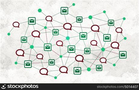 Social interaction and communication. Background conceptual image with grid representing social networking concept