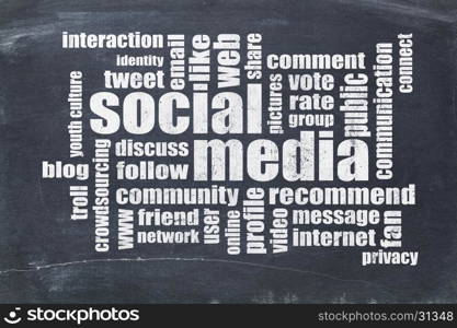 Social media and networking concept - word cloud on a slate blackboard