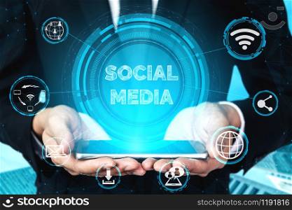 Social media and young people network concept. Modern graphic interface showing online social connection network and media channels to engage customer interaction in the digital business.. Social media and people network technology concept