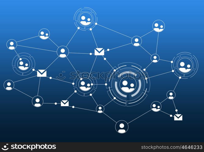 Social media communication. Communication blue background concept with social net lines