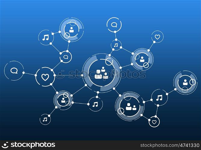 Social media communication. Communication blue background concept with social net lines