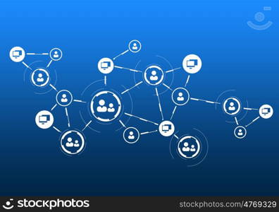 Social media communication. Communication blue background concept with social net lines