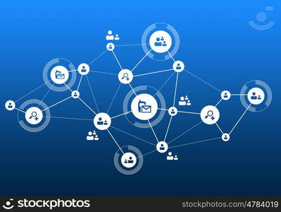 Social media communication. Communication blue background concept with social net lines