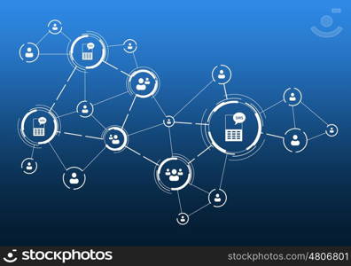 Social media communication. Communication blue background concept with social net lines