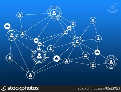 Social media communication. Communication blue background concept with social net lines