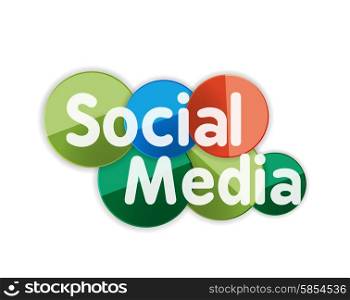 Social media concept banner, glossy circles with words, letters